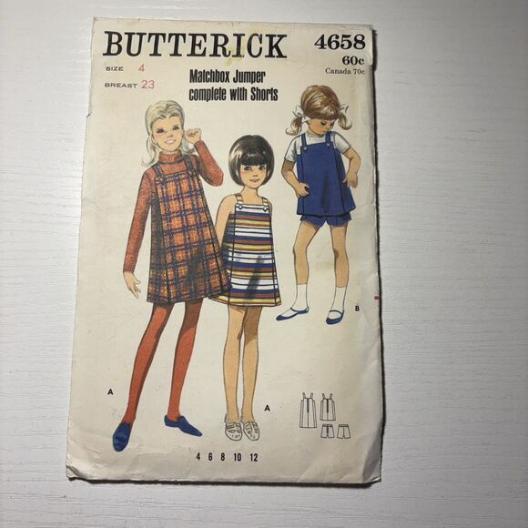 Butterick Other - Vintage Butterick 4658 Girls Jumper Dress Shorts Sewing Pattern Mod 1960s Size 4